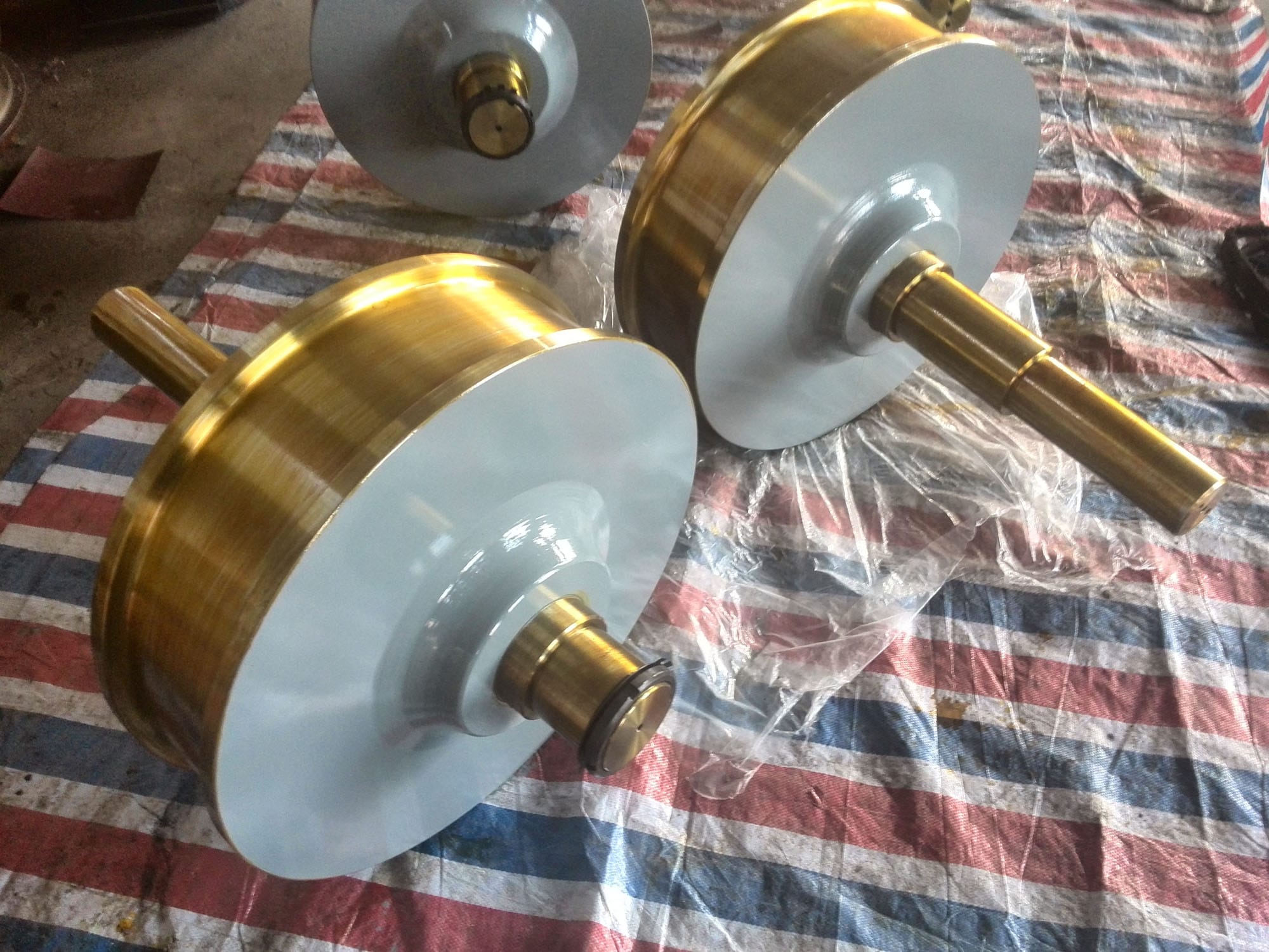 Picture shows the finished crane wheel sets.